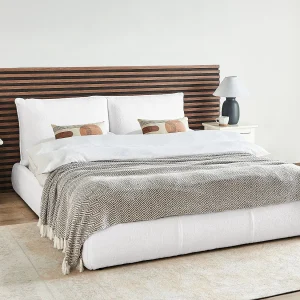 Bed Bouclé VINAY 160 x 200 cm Wit