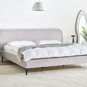 Bed Fluweel SUZETTE 180 x 200 cm Lichtgrijs Bed Fluweel SUZETTE 180 x 200 cm Lichtgrijs