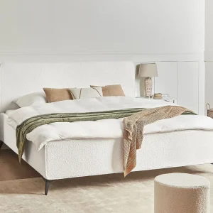 Bed Bouclé VALOGNES 180 x 200 cm Gebroken wit