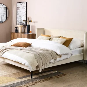 Bed Fluweel ARETTE 180 x 200 cm Lichtbeige