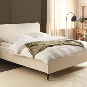 Bed Bouclé VALOGNES 160 x 200 cm Lichtbeige