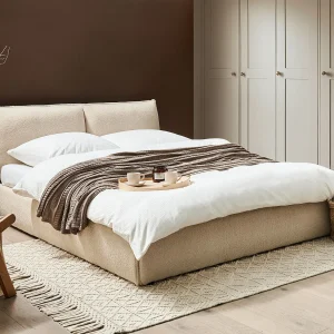 Bed Bouclé VINAY 160 x 200 cm Lichtbeige Bed Bouclé VINAY 160 x 200 cm Lichtbeige