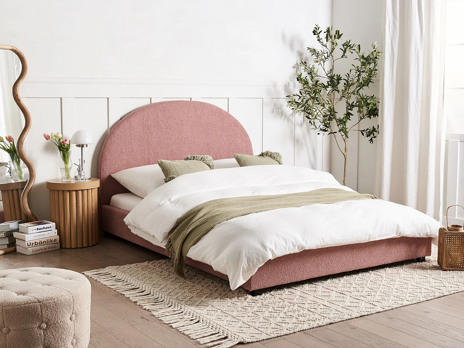 Bed Bouclé VAUCLUSE 140 x 200 cm Pastelroze