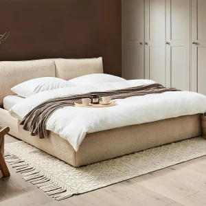 Bed Bouclé VINAY 180 x 200 cm Lichtbeige