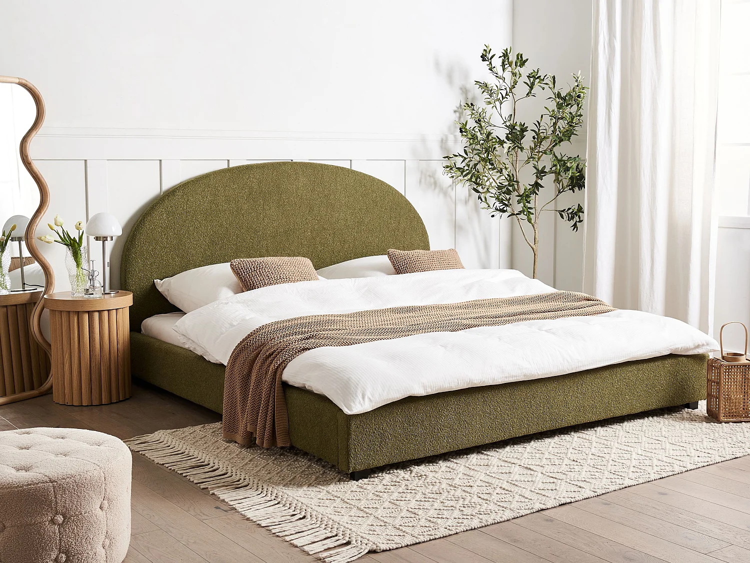Bed Bouclé VAUCLUSE 180 x 200 cm Olijfgroen