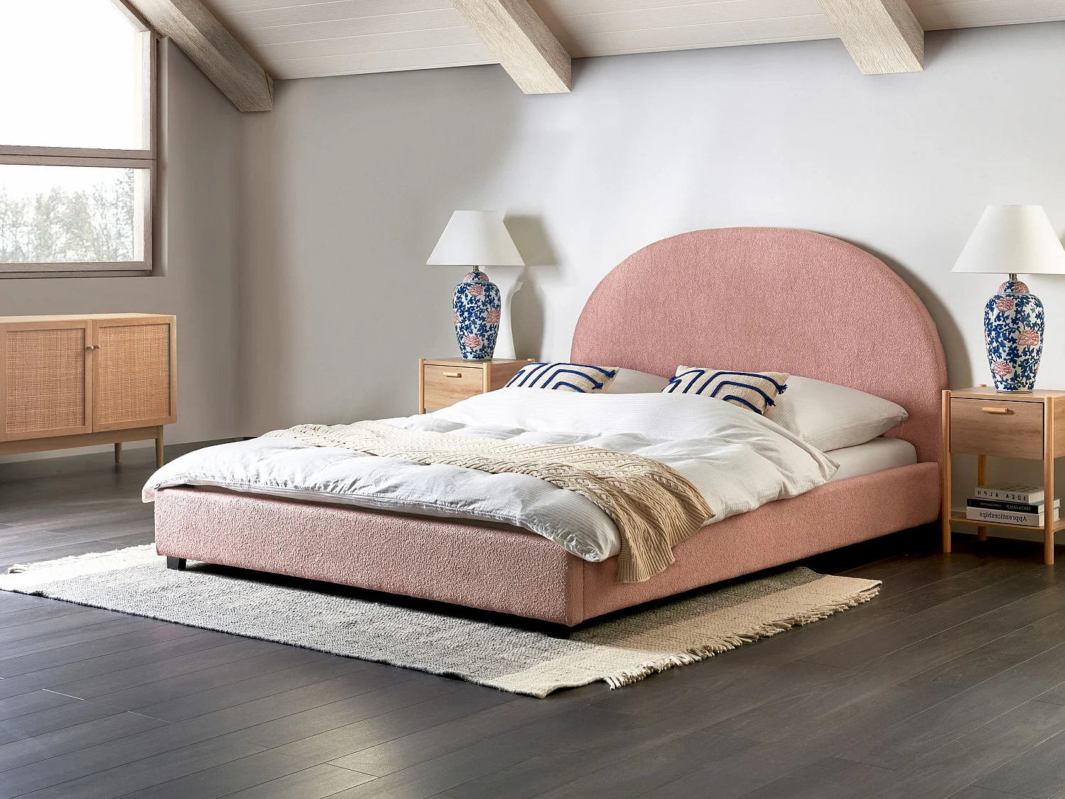 Bed Bouclé VAUCLUSE 160 x 200 cm Pastelroze