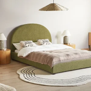 Bed Bouclé VAUCLUSE 140 x 200 cm Olijfgroen Bed Bouclé VAUCLUSE 140 x 200 cm Olijfgroen