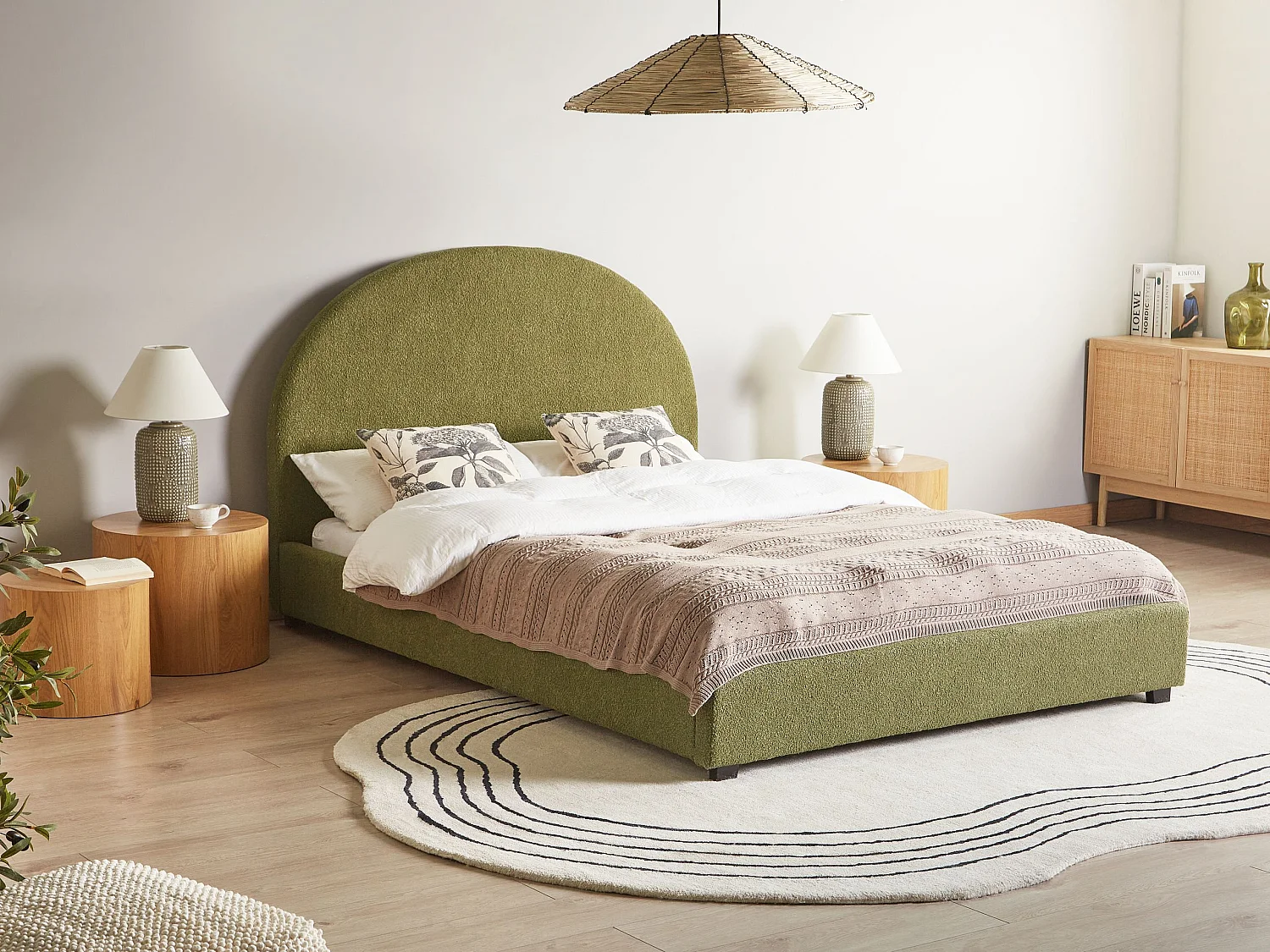Bed Bouclé VAUCLUSE 140 x 200 cm Olijfgroen