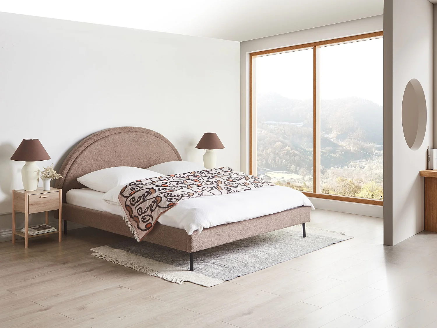 Bed Bouclé MARGUT 180 x 200 cm Taupe