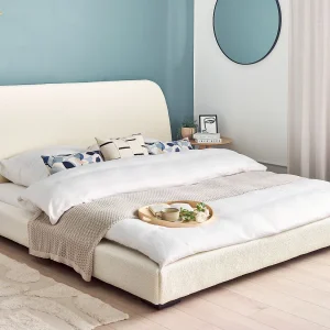Bed Bouclé ROISEL 180 x 200 cm Lichtbeige