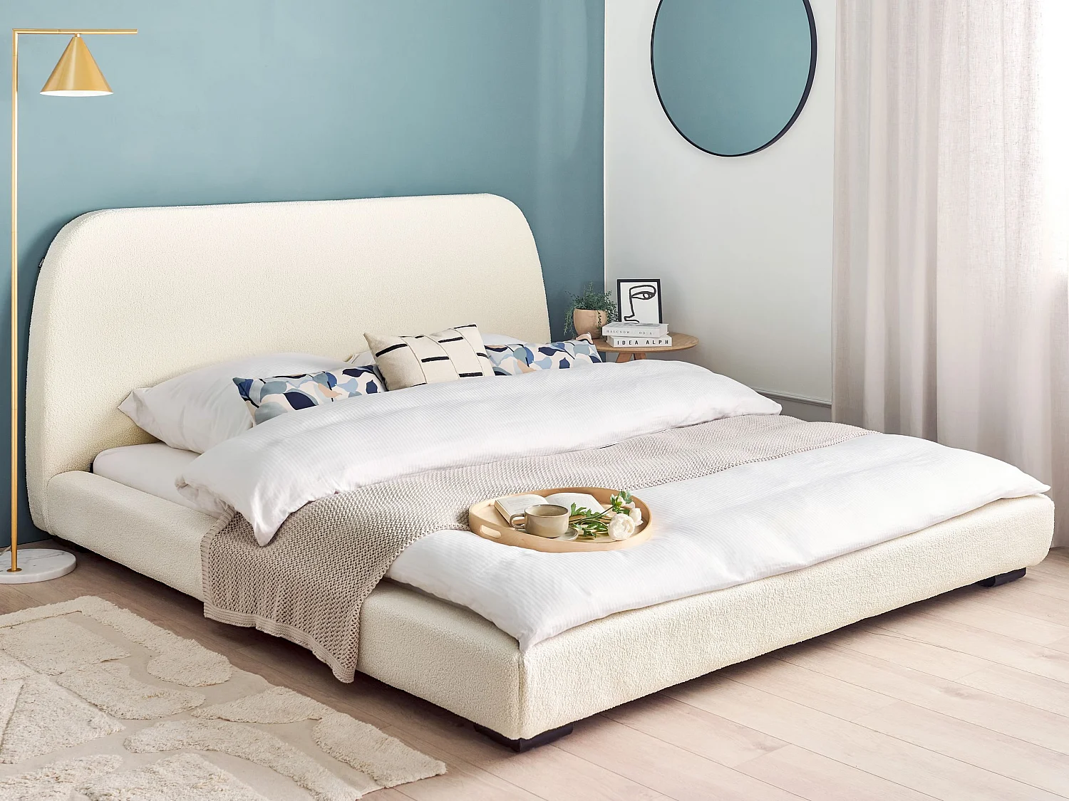 Bed Bouclé ROISEL 180 x 200 cm Lichtbeige