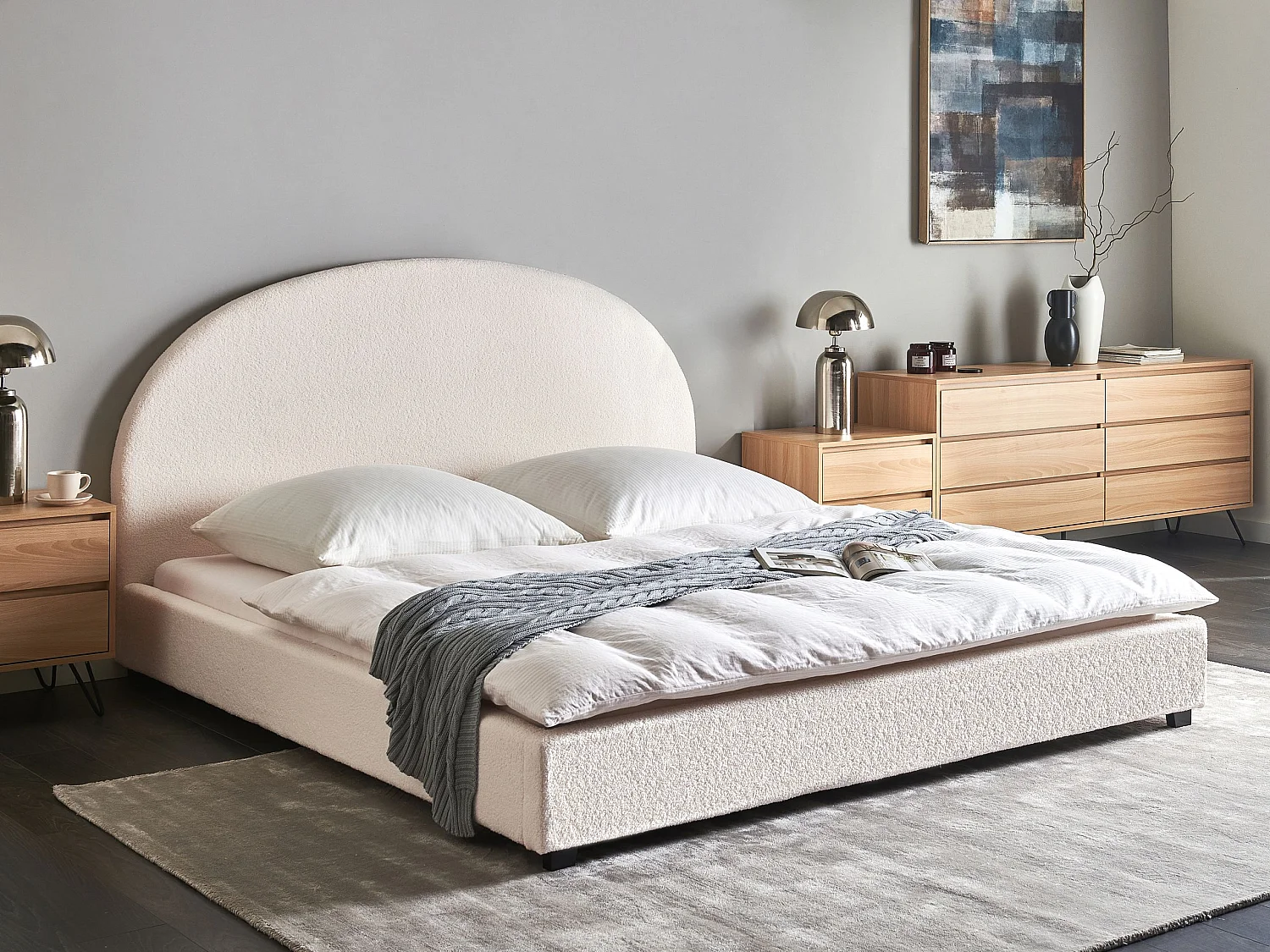 Bed Bouclé VAUCLUSE 180 x 200 cm Gebroken wit