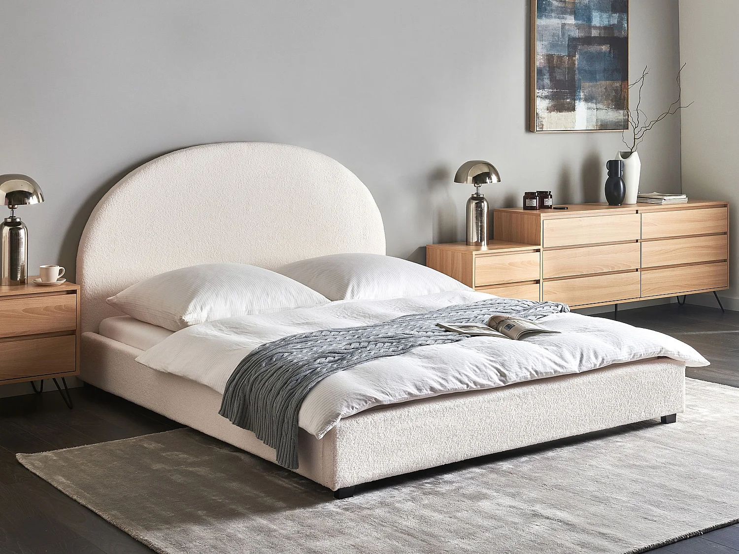 Bed Bouclé VAUCLUSE 160 x 200 cm Gebroken wit