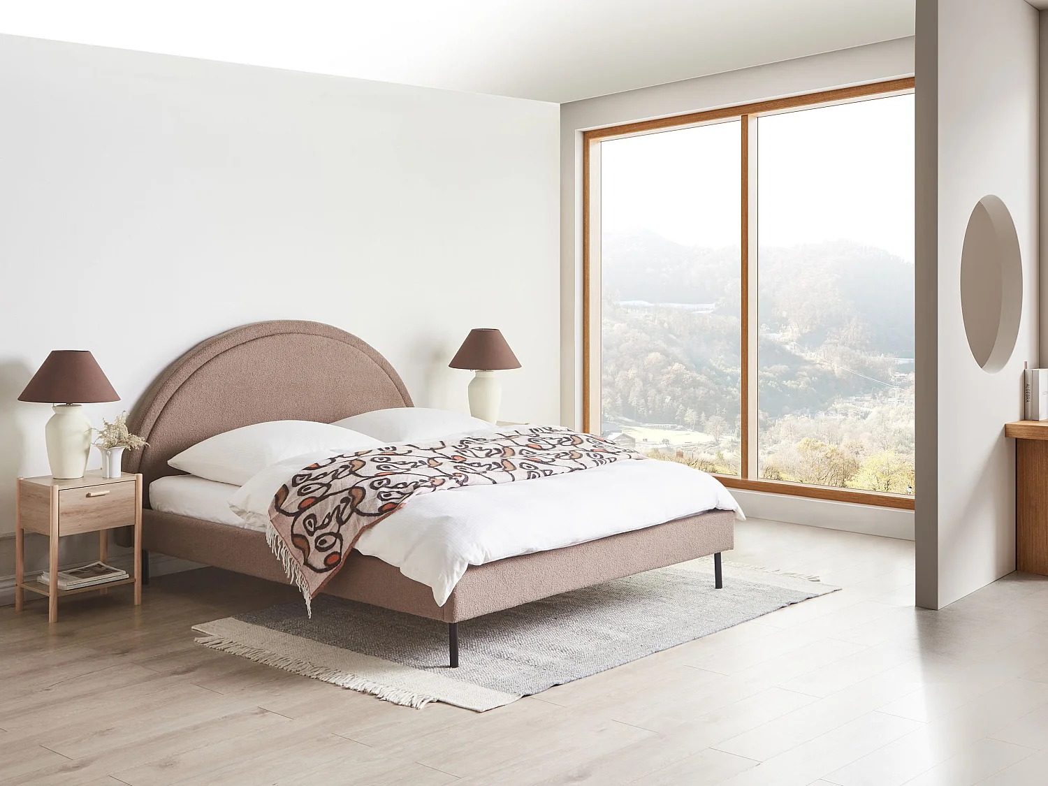 Bed Bouclé MARGUT 160 x 200 cm Taupe