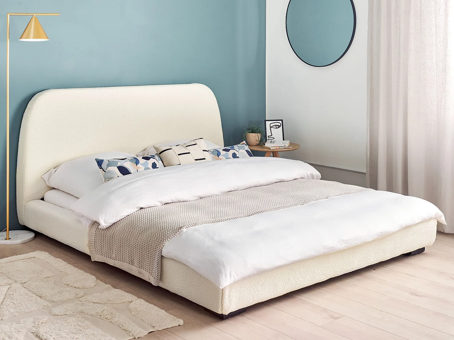 Bed Bouclé ROISEL 160 x 200 cm Lichtbeige
