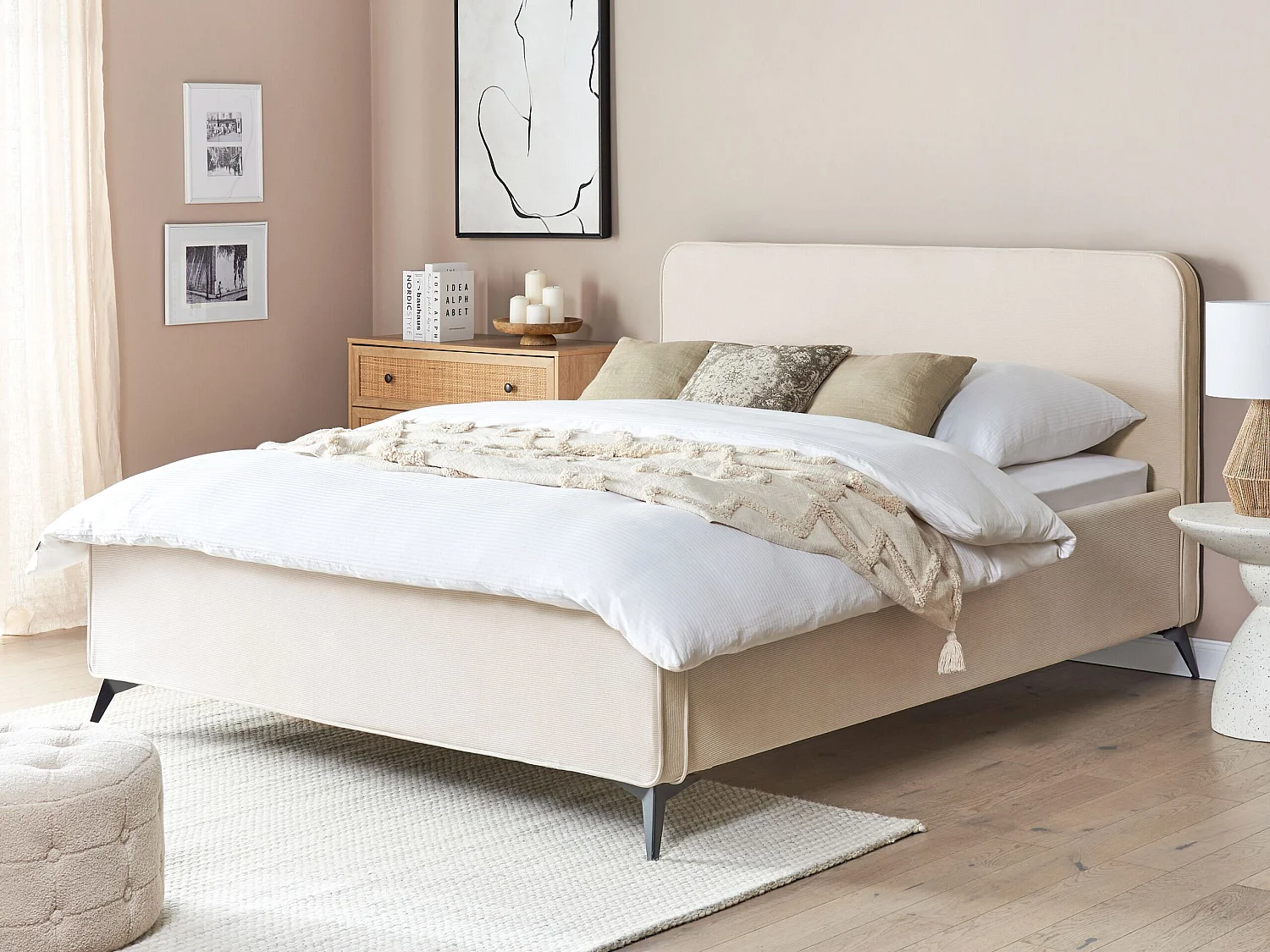 Bed Corduroy VALOGNES 160 x 200 cm Lichtbeige