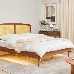 Bed met LED-verlichting Rotan VARZY 180 x 200 cm Bruin
