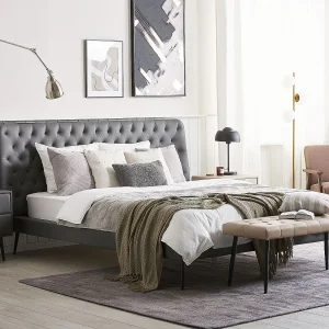Bed Kunstleer ESSONNE 160 x 200 cm Grijs Bed Kunstleer ESSONNE 160 x 200 cm Grijs