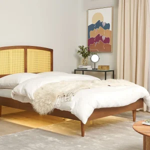 Bed met LED-verlichting Rotan VARZY 140 x 200 cm Bruin