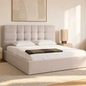Bed met opbergruimte 200 x 200 cm van beige stof – ELIAVA van Pascal Morabito Bed met opbergruimte 200 x 200 cm van beige stof – ELIAVA van Pascal Morabito