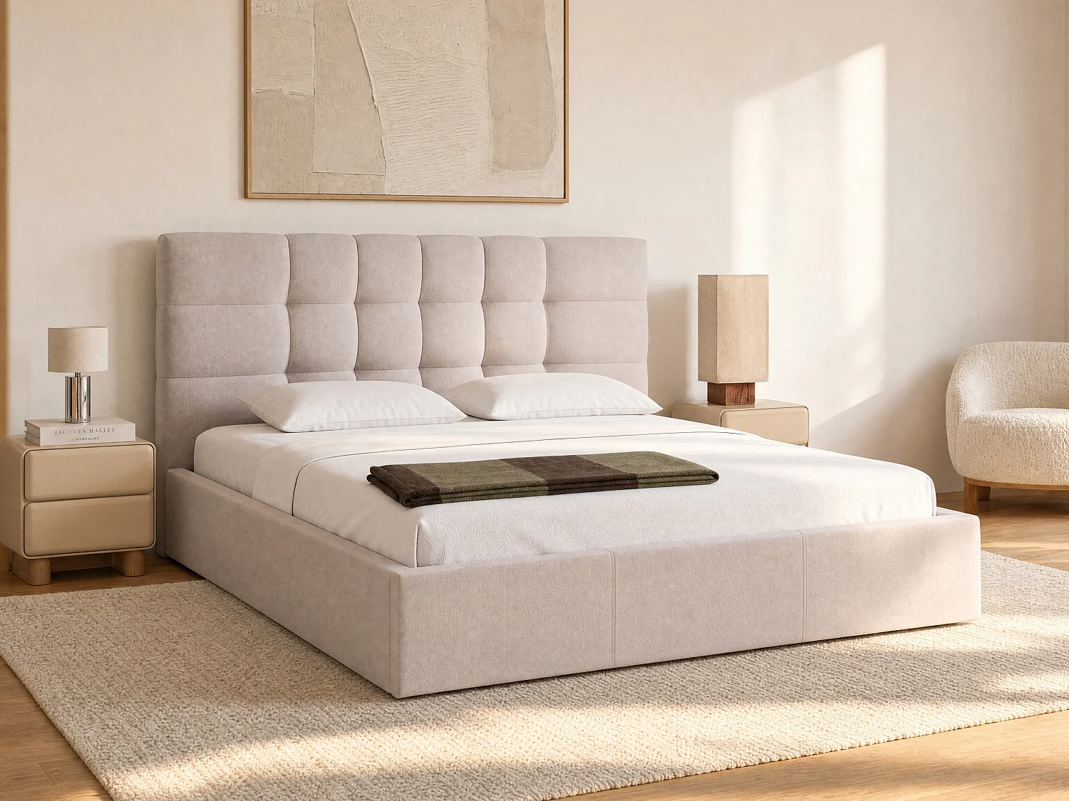 Bed met opbergruimte 200 x 200 cm van beige stof - ELIAVA van Pascal Morabito