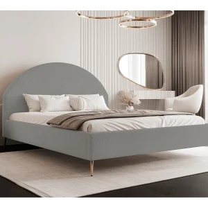 BESILIO Gestoffeerd bed Boucle 140×200 Velora II – lattenbodem, hoofdbord, opbergruimte, slank bed, hoge gouden poten – Lichtgrijs BESILIO Gestoffeerd bed Boucle 140×200 Velora II – lattenbodem, hoofdbord, opbergruimte, slank bed, hoge gouden poten – Lichtgrijs