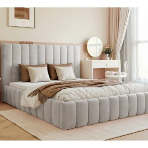 BESILIO Tweepersoonsbed 160×200 Tina – slank slaapkamerbed met lattenbodem en opbergruimte voor beddengoed – fluwelen stof – Lichtgrijs BESILIO Tweepersoonsbed 160×200 Tina – slank slaapkamerbed met lattenbodem en opbergruimte voor beddengoed – fluwelen stof – Lichtgrijs
