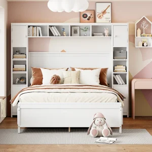 Bed 140×200 cm met opbergruimte, wit massief hout/MDF, 4 lades en opbergkast Bed 140×200 cm met opbergruimte, wit massief hout/MDF, 4 lades en opbergkast