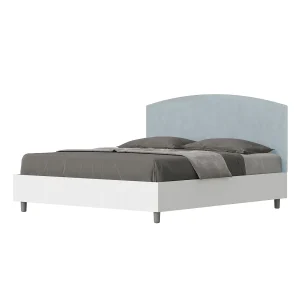 Bed 160×190 met lattenbodem bedframe eiken wit hoofdeinde microvezel lichtblauw Antilia