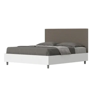 Bed 160×190 zonder lattenbodem bedframe eiken wit hoofdeinde kunstleer cappuccino Level Bed 160×190 zonder lattenbodem bedframe eiken wit hoofdeinde kunstleer cappuccino Level