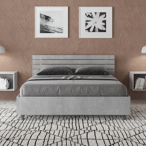 Bed 140×200 zonder lattenbodem schuin bedhoofd met laatten cement Ankel Bed 140×200 zonder lattenbodem schuin bedhoofd met laatten cement Ankel