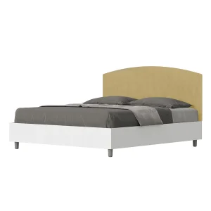 Bed 160×190 met lattenbodem bedframe eiken wit hoofdeinde microvezel oker Antilia