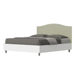 Bed 160×190 met lattenbodem bedframe eiken wit hoofdeinde microvezel groen Grace