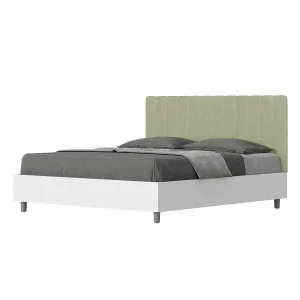 Bed 160×190 zonder lattenbodem bedframe eiken wit hoofdeinde microvezel groen Kaia