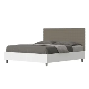 Bed 160×190 met opbergruimte bedframe eiken wit hoofdeinde kunstleer cappuccino Burmy