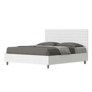 Bed 160×200 met opbergruimte bedframe eiken wit hoofdeinde kunstleer wit Burmy