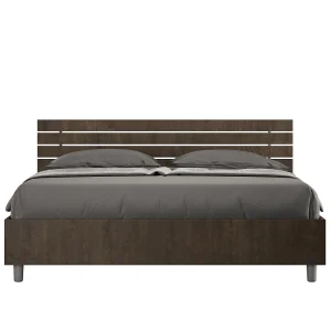 Bed 160×190 zonder lattenbodem schuin bedhoofd met laatten walnoot Ankel Bed 160×190 zonder lattenbodem schuin bedhoofd met laatten walnoot Ankel