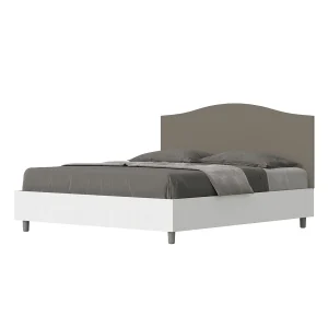 Bed 160×200 met opbergruimte bedframe eiken wit hoofdeinde kunstleer cappuccino Grace
