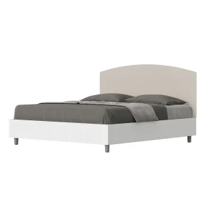 Bed 160×190 met opbergruimte bedframe eiken wit hoofdeinde kunstleer taupe Antilia
