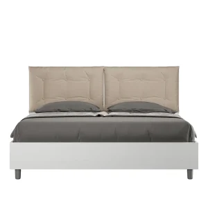 Bed 160×200 met opbergruimte eiken wit met kussens kunstleer taupe Egos Annalisa Bed 160×200 met opbergruimte eiken wit met kussens kunstleer taupe Egos Annalisa