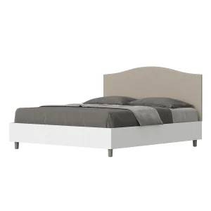 Bed 160×190 met opbergruimte bedframe eiken wit hoofdeinde kunstleer taupe Grace