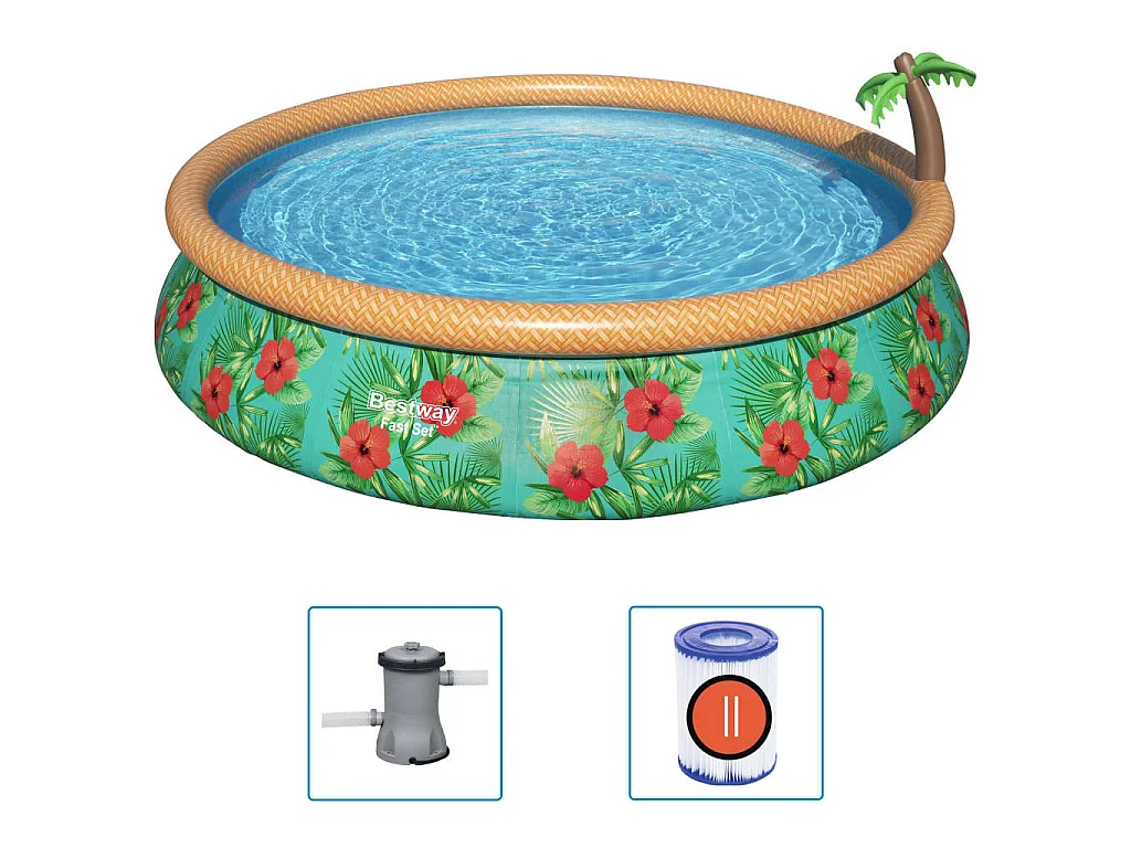 Bestway Fast Set Opblaasbaar Zwembad Set Paradise Palms 457x84 cm met Tritech Wanden en Decoratieve Palm