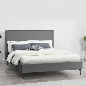 Bed van Grijs Fluweel 140×190 cm met Zwarte Poten RIVERSIDE Bed van Grijs Fluweel 140×190 cm met Zwarte Poten RIVERSIDE