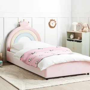 Bed met opbergruimte fluweel roze 90 x 200 cm GRISETOT Bed met opbergruimte fluweel roze 90 x 200 cm GRISETOT