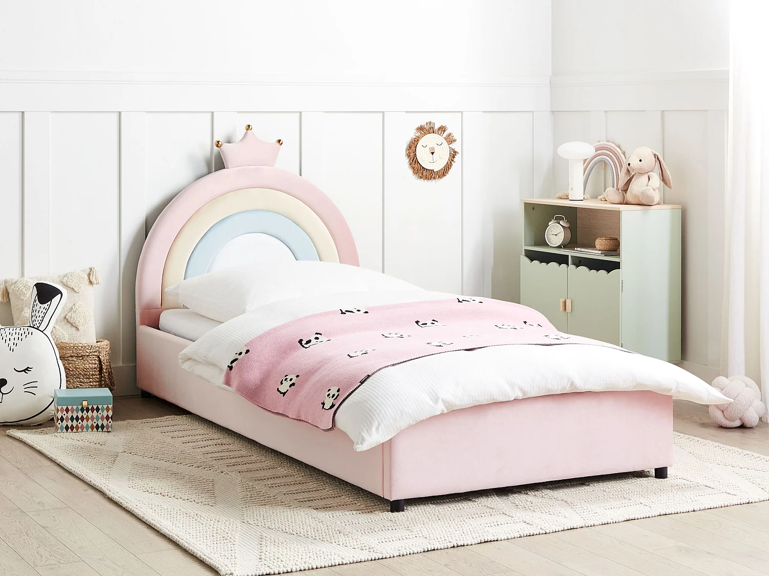 Bed met opbergruimte fluweel roze 90 x 200 cm GRISETOT