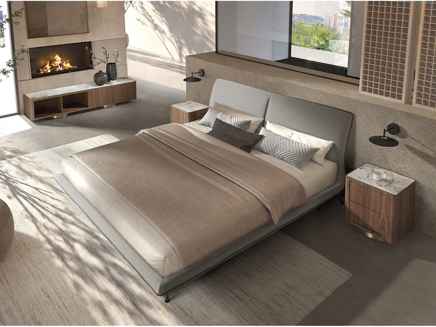 Bed van donkergrijze stof 7221 ANGEL CERDA
