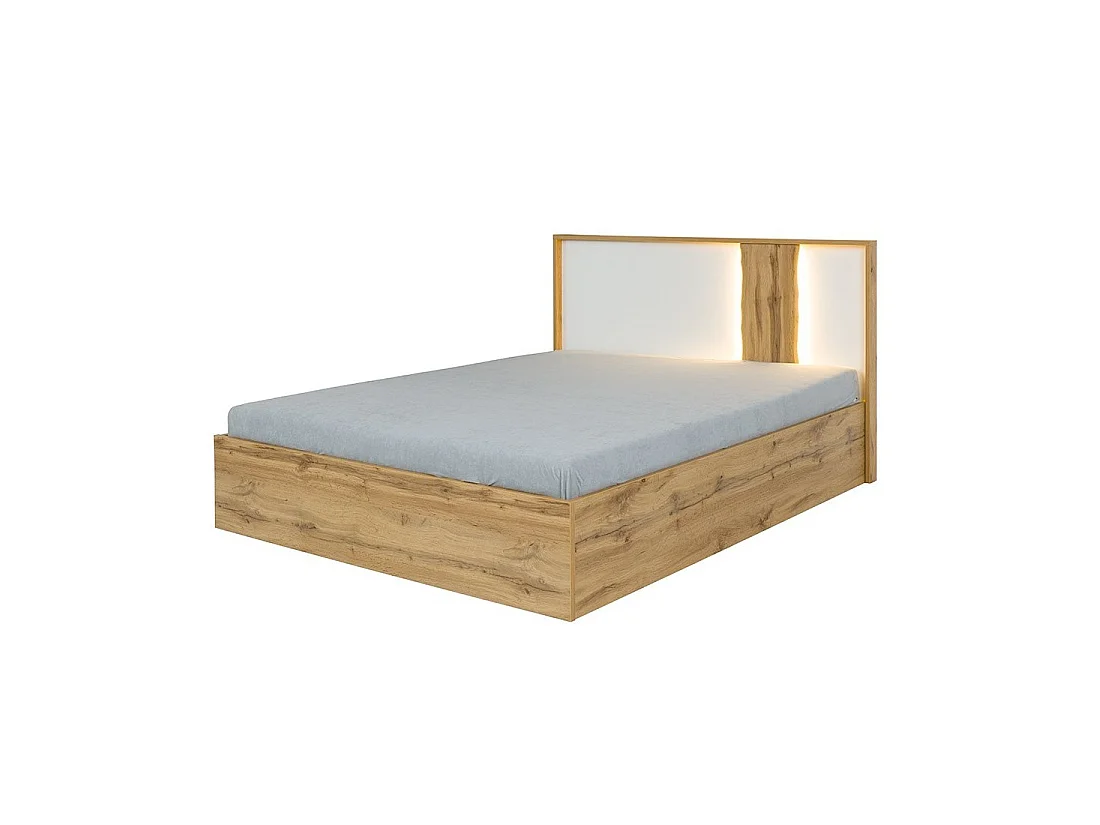 Bed WOOD 160x200 + LED eikenkleur en alpenwit