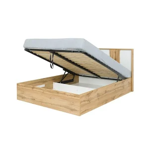 Bed met opbergruimte 160×200 + LED WOOD kleur eiken en alpenwit Bed met opbergruimte 160×200 + LED WOOD kleur eiken en alpenwit