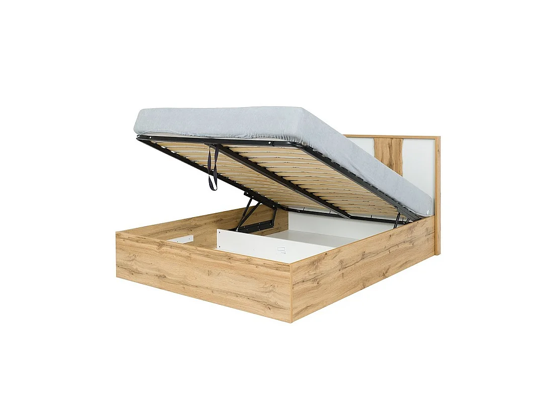Bed met opbergruimte 160x200 + LED WOOD kleur eiken en alpenwit