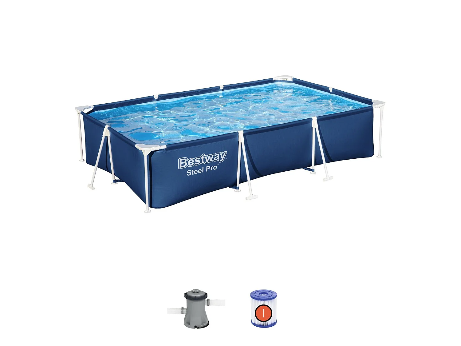 Bestway Steel Pro Rechthoekig Opzetzwembad 300x201x66 cm met DuraPlus Coating en 1,249 L/u Patroonfilterpomp